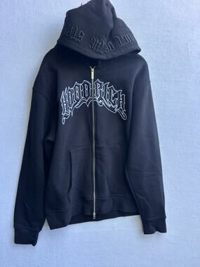 HOODRICH Men's Black Graphic Logo Full Zip Hooded Hoodie w/ Pockets Size XL